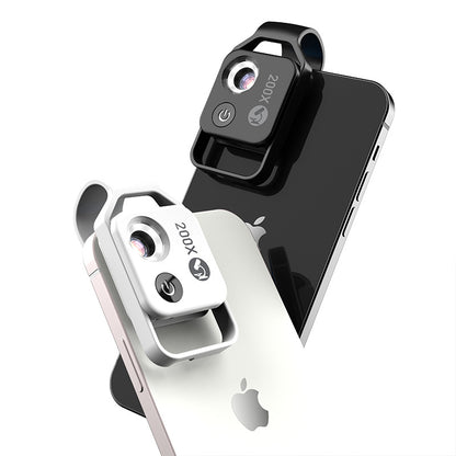 Black Portable 200X Clip-On Microscope Lens for Smartphone - HD Pocket Magnifier with CPL Filter and LED Light(excluding mobile phones)