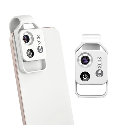 White Portable 200X Clip-On Microscope Lens for Smartphone - HD Pocket Magnifier with CPL Filter and LED Light(excluding mobile phones)