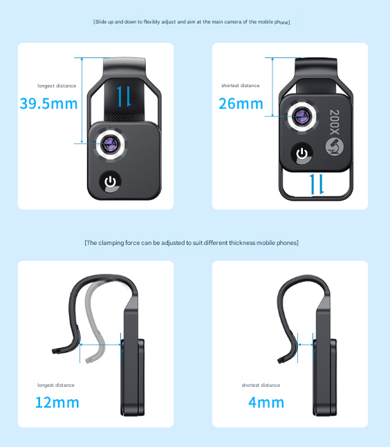White Portable 200X Clip-On Microscope Lens for Smartphone - HD Pocket Magnifier with CPL Filter and LED Light(excluding mobile phones)