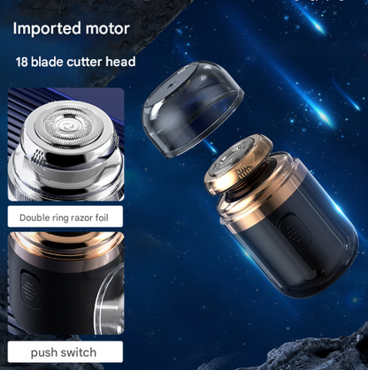 Black Portable Mini Electric Shaver for Men - USB Fast-Charge Travel Razor with Washable Head & Nose Trimmer Attachment