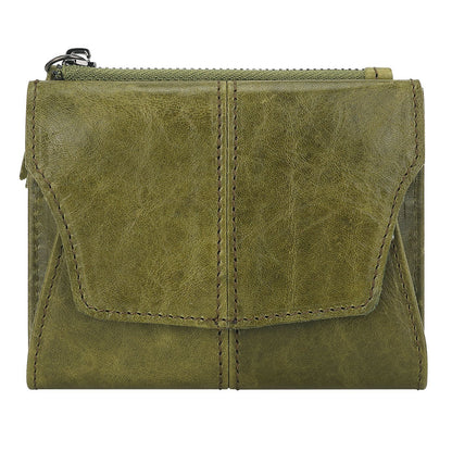 Green Genuine Leather Women's Wallet -C Multifunctional Coin & Card Holder, Fashionable Card Box in Top-Grade Cowhide