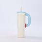 White-blue 40oz Macron Stainless Steel Insulated Tumbler with Handle and Straw - 14.8 x 10.5 x 28 cm Large Capacity Car-Friendly Travel Mug