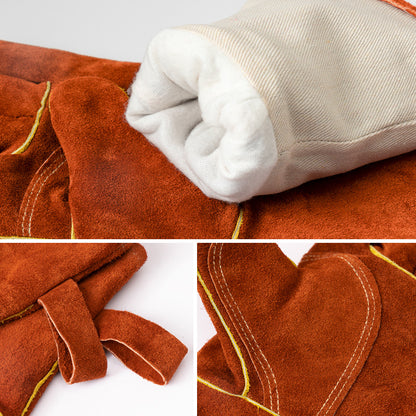 Coffee 14-Inch Premium Leather BBQ Gloves - Heat-Resistant Up to 500°C