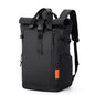 Black Urban Explorer Roll-Top Backpack - Water-Resistant Large Capacity Bag for Travel, Work & Laptop
