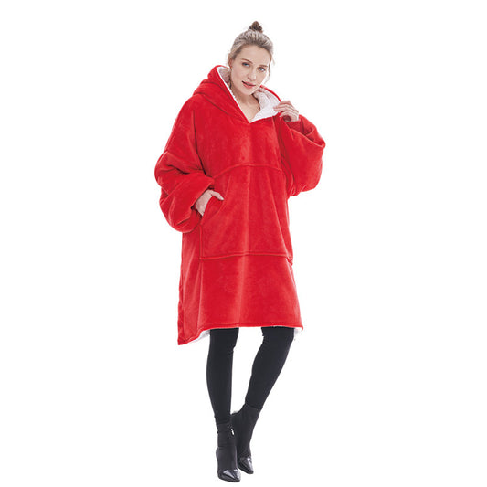 Red Oversized Wearable Blanket Hoodie - Ultra Soft & Cozy Snuggle Pullover for Adults