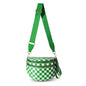Green Checkered Trendy Sling Bag - Women's Crescent Crossbody Purse with Wide Adjustable Strap