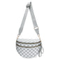 Light Grey Checkered Trendy Sling Bag - Women's Crescent Crossbody Purse with Wide Adjustable Strap