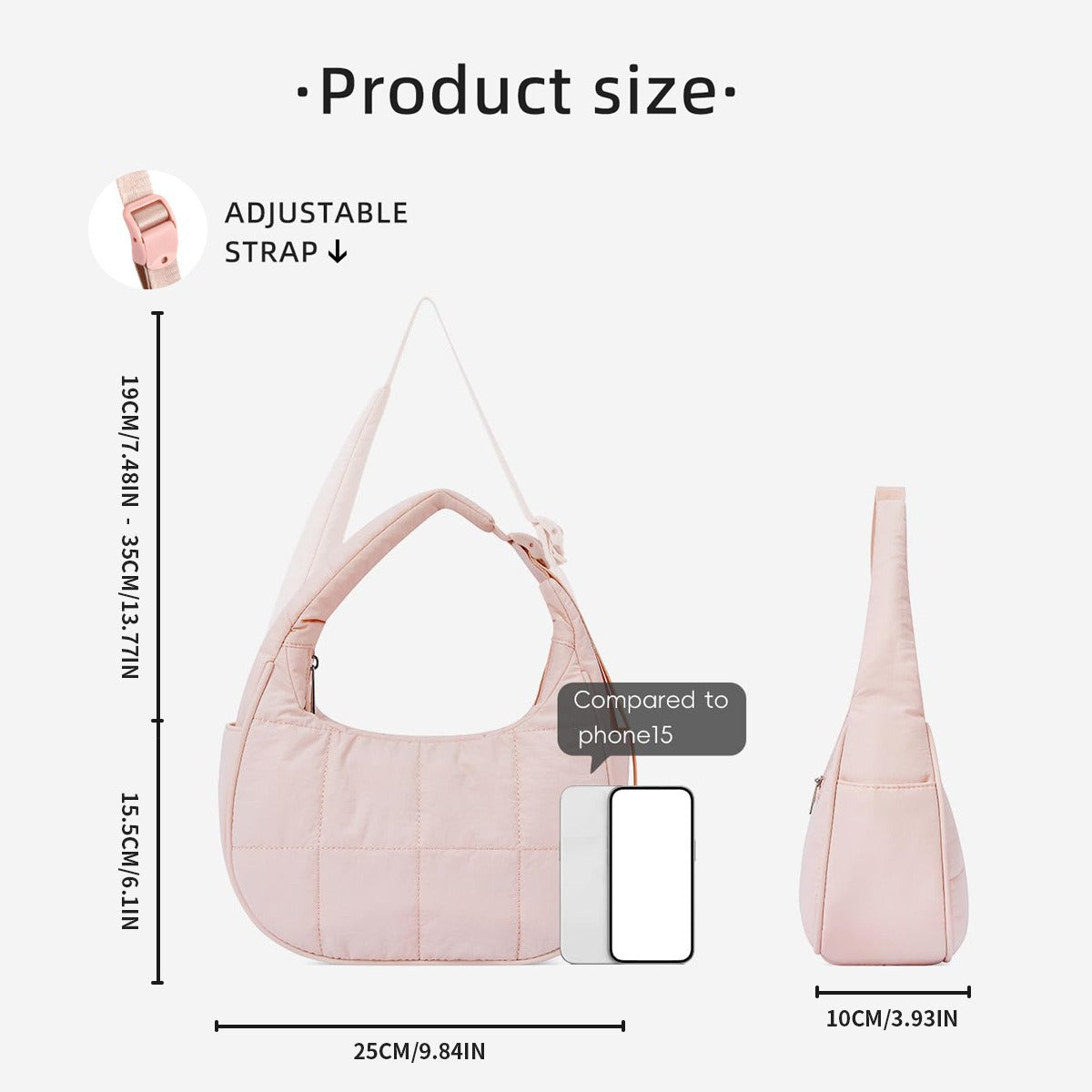 Pink Trendy Nylon Puffer Shoulder Bag for Women - Lightweight Large Capacity Underarm Tote