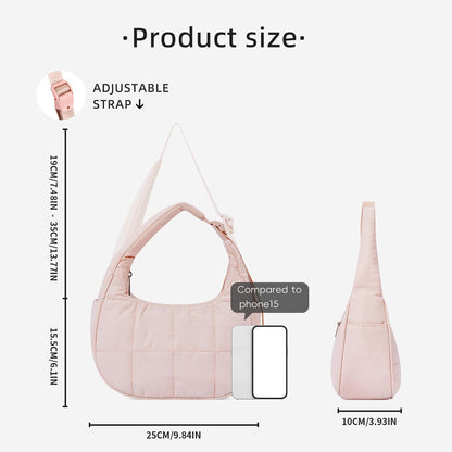 Purple Trendy Nylon Puffer Shoulder Bag for Women - Lightweight Large Capacity Underarm Tote