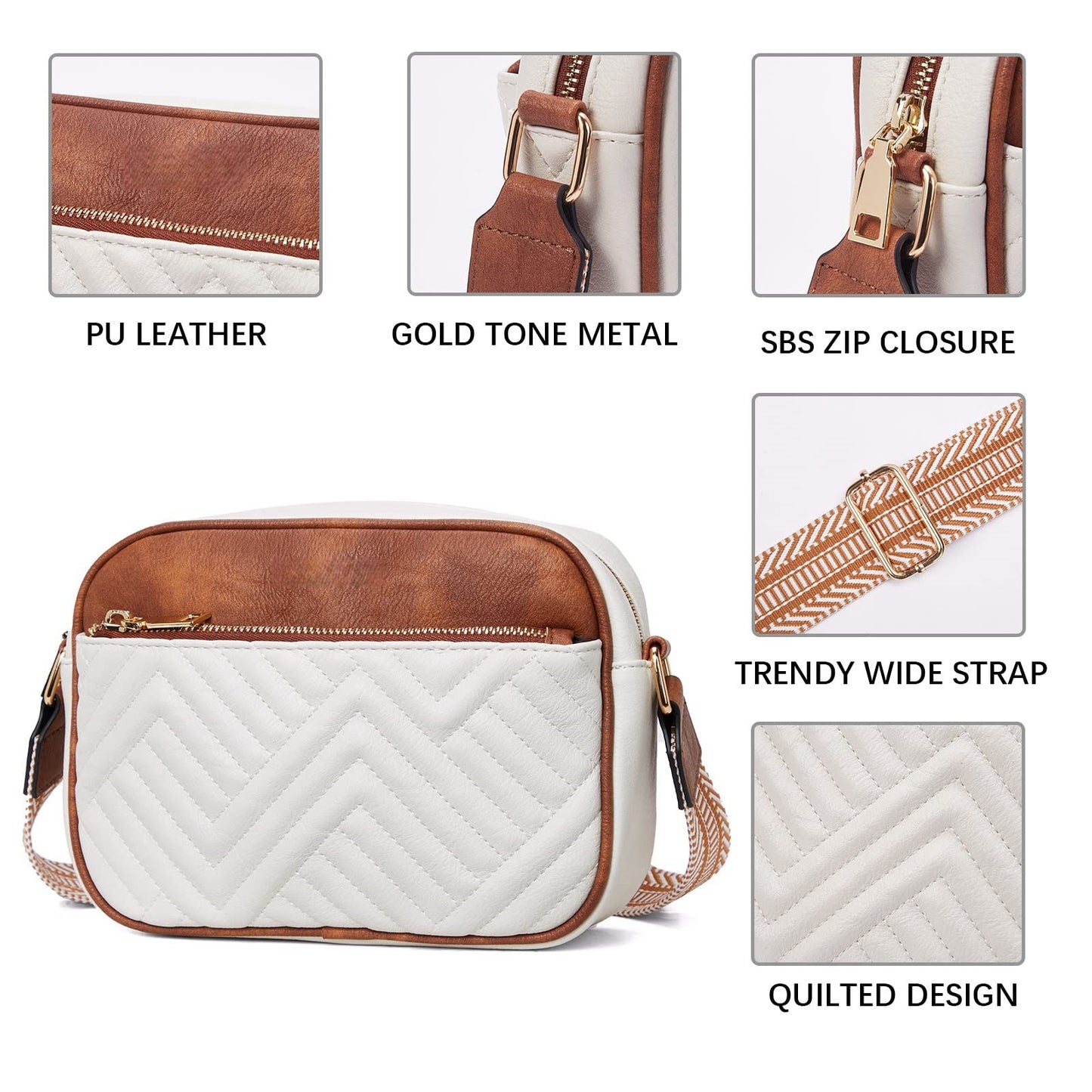 Tessellated Black Chic Quilted Crossbody Bag - Vintage PU Leather Shoulder Purse with Adjustable Strap