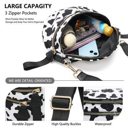 Black-brown Checkered Trendy Sling Bag - Women's Crescent Crossbody Purse with Wide Adjustable Strap