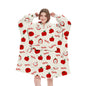Apple Pattern Oversized Wearable Blanket Hoodie - Ultra Soft & Cozy Snuggle Pullover for Adults