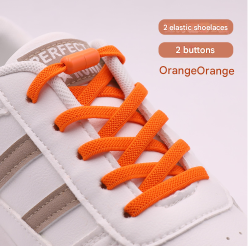 Orange No-Tie Elastic Shoelaces with Quick Lock System - Flat Tieless Laces for Kids and Adults