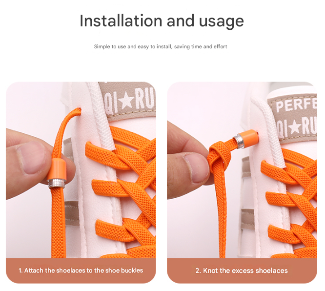 Orange No-Tie Elastic Shoelaces with Quick Lock System - Flat Tieless Laces for Kids and Adults