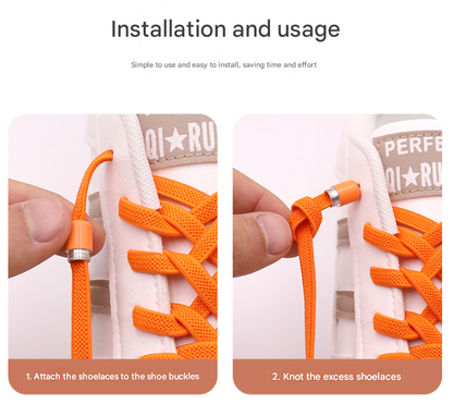 Orange No-Tie Elastic Shoelaces with Quick Lock System - Flat Tieless Laces for Kids and Adults