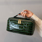 Green Chic Croc-Embossed Travel Makeup Case Large Capacity Cosmetic Organizer Bag