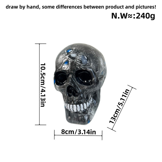 Small Black Colorful Floral Skull Statue - Intricate Day of the Dead Style Resin Figurine for Halloween & Home Decor