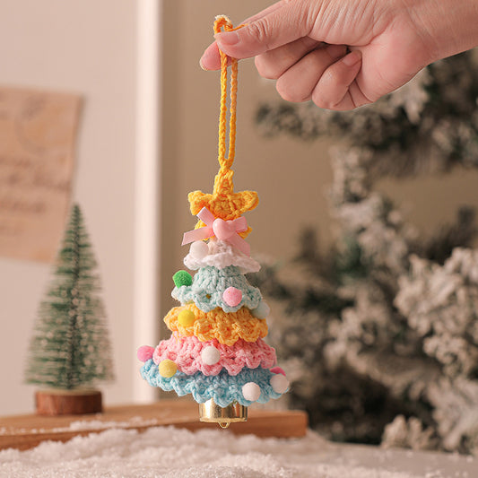 2PCS Multicolor Handmade-Style Crochet Christmas Tree Ornament - Festive Plush Hanging Decor for Home & Car