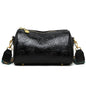 Black Vintage Embossed Crossbody Barrel Bag with Wide Adjustable Guitar Strap