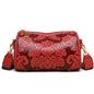 Red Vintage Embossed Crossbody Barrel Bag with Wide Adjustable Guitar Strap