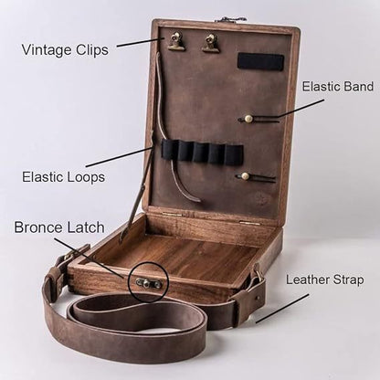 Vintage Writer's Wooden Messenger Box - Artisan Crossbody Satchel for Artists and Creatives