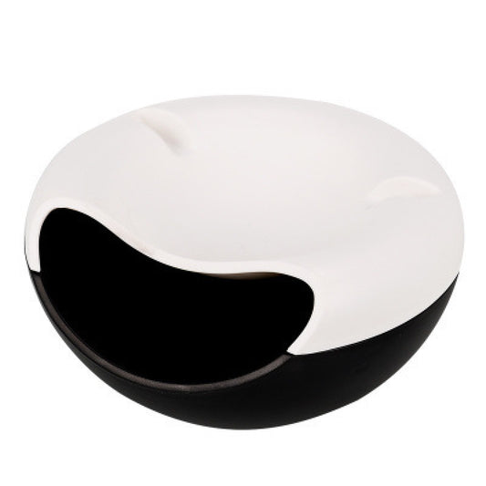 Black-white Creative Lazy Snack Bowl with Phone Holder - Dual-Layer Dish for Nuts & Seeds