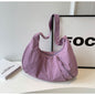 Purple Lightweight Crescent Crossbody Bag - Slouchy Nylon Hobo Purse for Casual Everyday Use