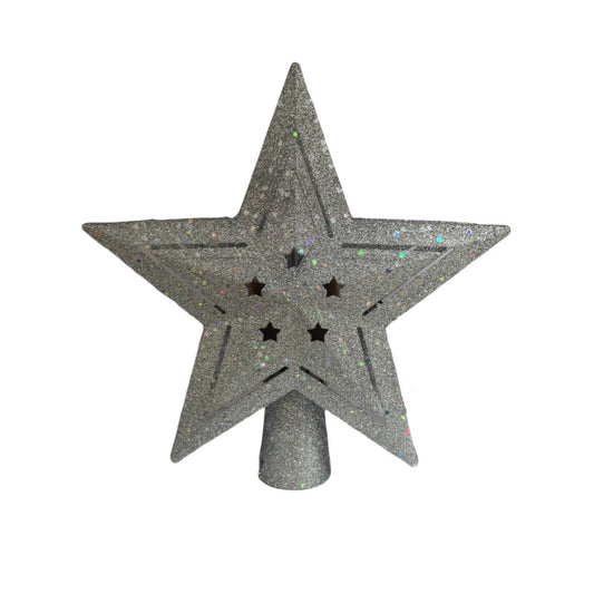 Silver Sparkling LED Christmas Tree Top Star with Projection