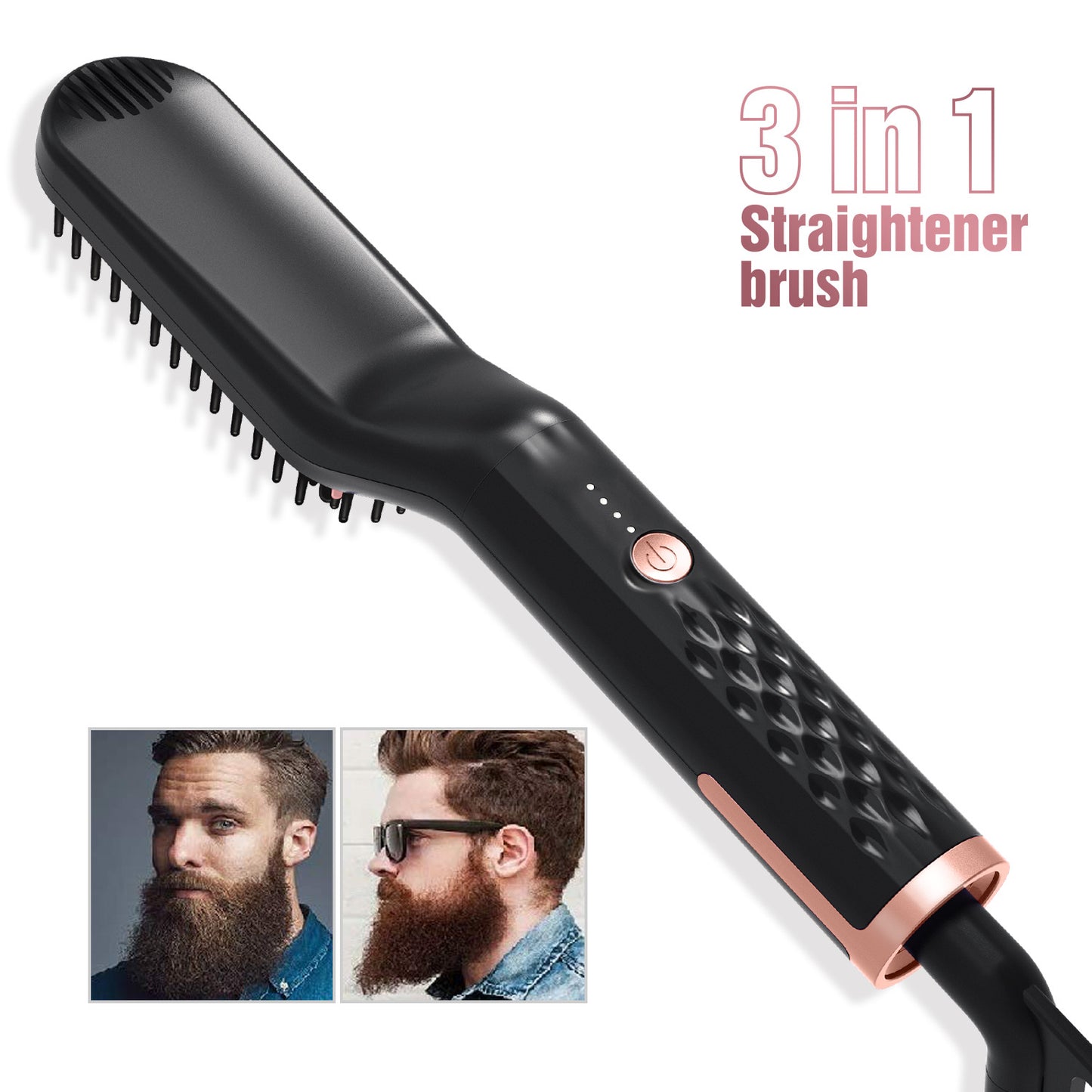 Black Premium 3-in-1 Beard Straightener - Fast-Heating Multi-Function Hair Comb