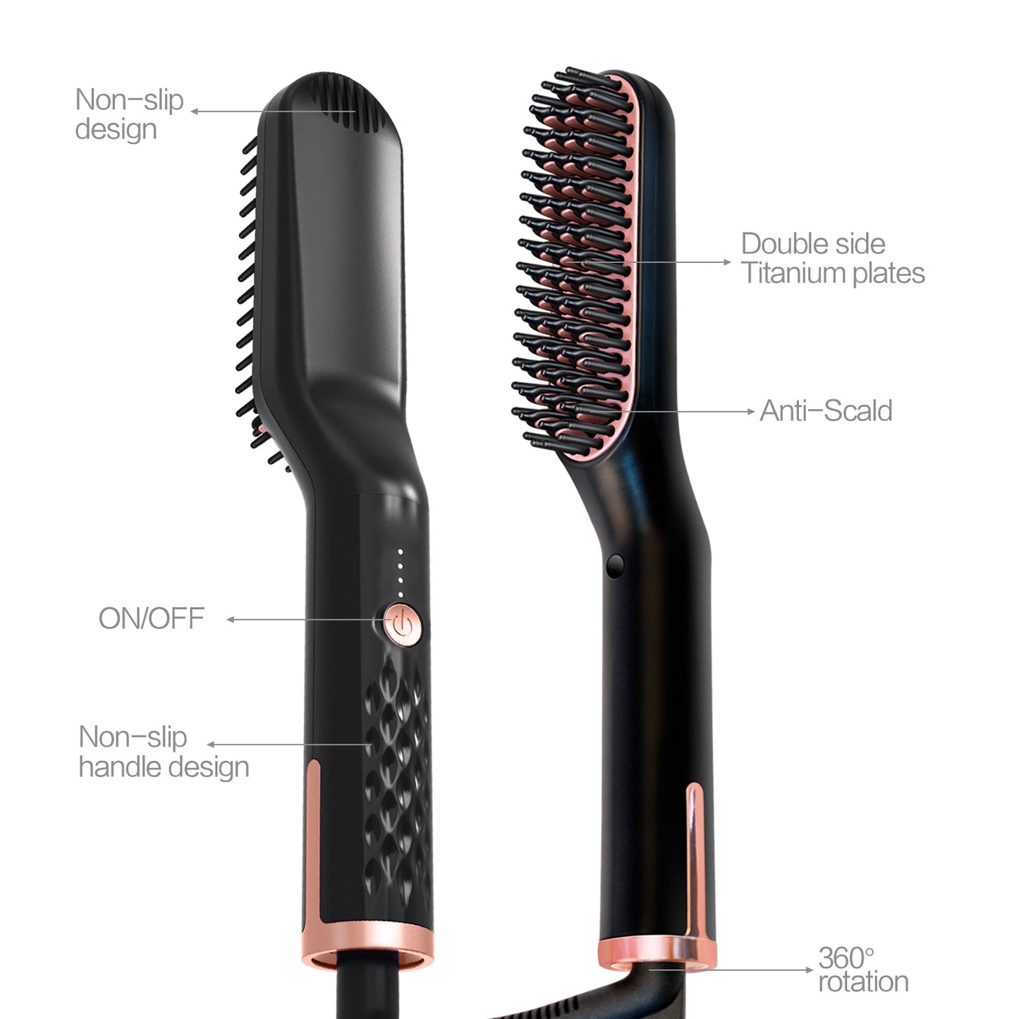 Black Premium 3-in-1 Beard Straightener - Fast-Heating Multi-Function Hair Comb