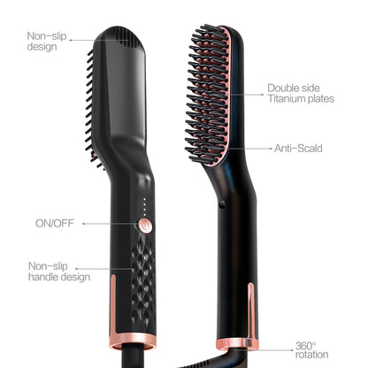 Black Premium 3-in-1 Beard Straightener - Fast-Heating Multi-Function Hair Comb