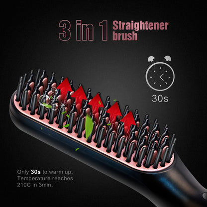 Black Premium 3-in-1 Beard Straightener - Fast-Heating Multi-Function Hair Comb