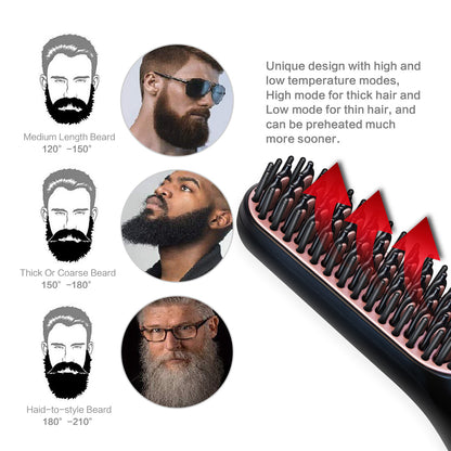 Black Premium 3-in-1 Beard Straightener - Fast-Heating Multi-Function Hair Comb