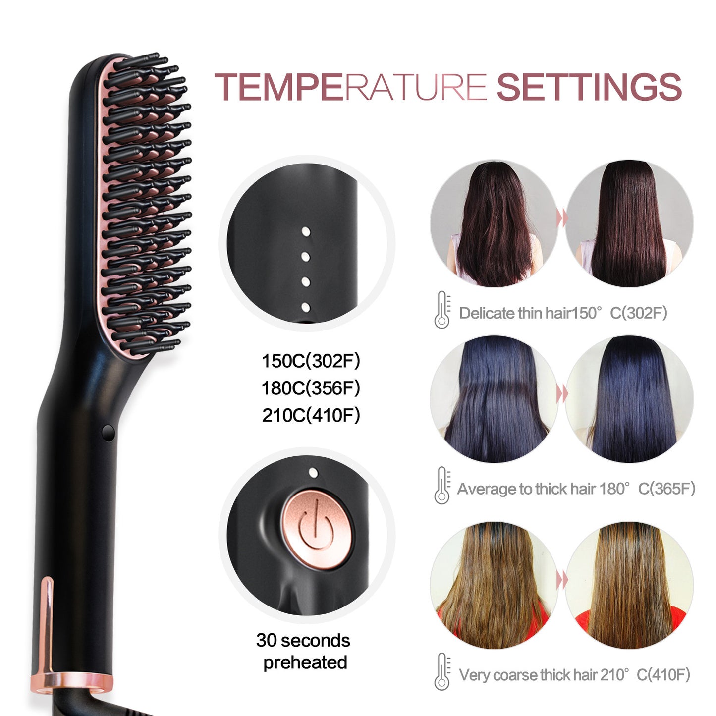 Black Premium 3-in-1 Beard Straightener - Fast-Heating Multi-Function Hair Comb