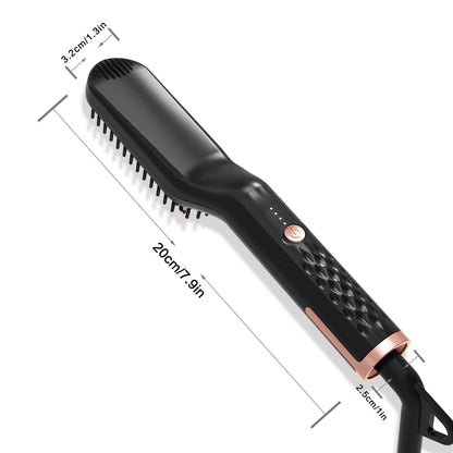 Black Premium 3-in-1 Beard Straightener - Fast-Heating Multi-Function Hair Comb
