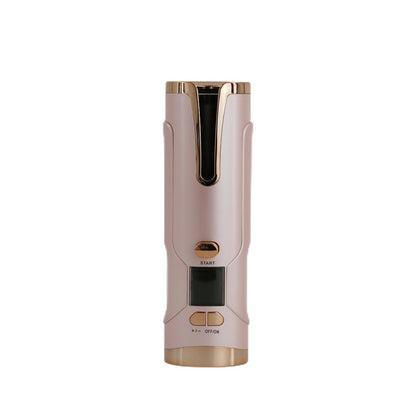 Pink Wireless Auto-Rotating Curling Iron - Smart Anti-Scald Mini Styler