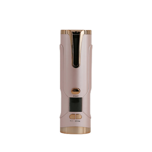 Pink Wireless Auto-Rotating Curling Iron - Smart Anti-Scald Mini Styler
