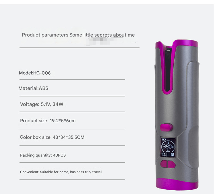 Black Wireless Auto-Rotating Curling Iron - Smart Anti-Scald Mini Styler