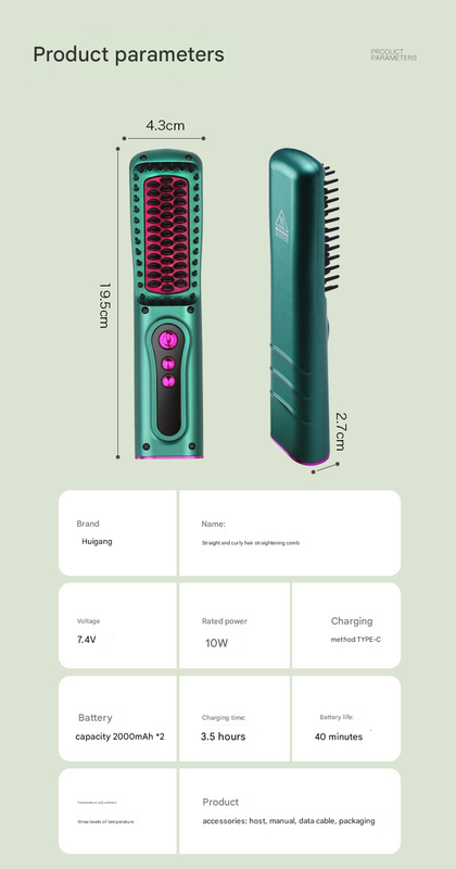 Green Wireless 2-in-1 Hair Straightener & Curler - Portable Anti-Damage Styler