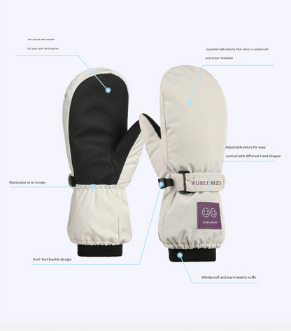 Pink Kids' Waterproof Ski Mittens - Thermal Winter Snow Mitts with Touchscreen Compatibility (Ages 6-12)