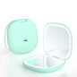 2-piece Green Portable LED Makeup Mirror - Rechargeable Compact with 3-Color Lights & 5x Magnification