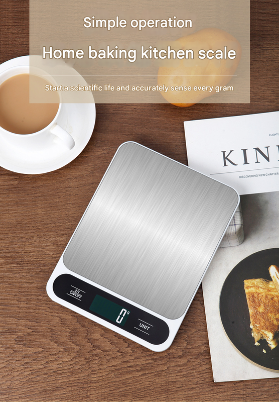 White Slim Digital Kitchen Scale - High Precision Stainless Steel Food Scale for Baking & Cooking(5kg)