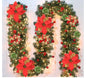 Red Festive Pre-Lit Christmas Garland - 2.7M / 9FT Holiday Decoration with Warm LED Lights, Poinsettias & Berries