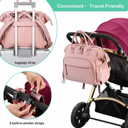 Beige Large Capacity Waterproof Baby Diaper Bag with Anti-Theft Pocket - Mommy Bag for Children's Folding Stroller Storage