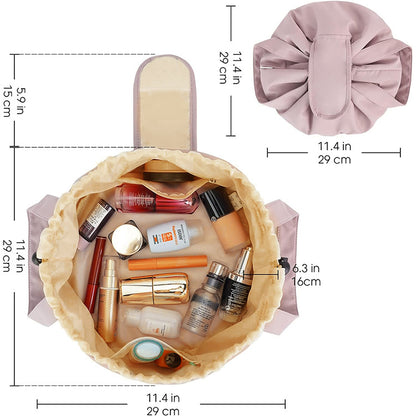 Blue New Large Capacity Portable Drawstring Makeup Bag - Travel Toiletry Bag with Fashionable Cosmetic Brush Storage
