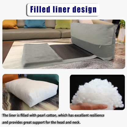 Grey New Fashion Velvet Recliner Headrest with Anti-Slip Base - Adjustable Neck Support Car Pillow