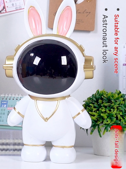 White Cute Astronaut Rabbit Piggy Bank | Shatterproof Kids Money Box & Room Decor Figurine