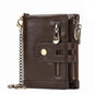 Coffee Genuine Leather Men's RFID Blocking Wallet - High Capacity Trifold with Zipper Coin Pocket