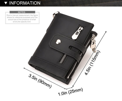 Brown Genuine Leather Men's RFID Blocking Wallet - High Capacity Trifold with Zipper Coin Pocket