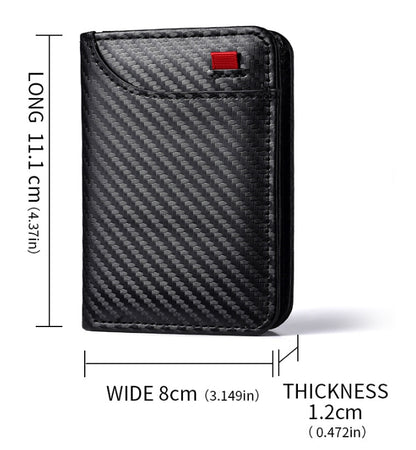 Coffee-colored Sleek Carbon Fiber Vertical Wallet for Men - Slim Bifold Card Holder with Clear ID Window